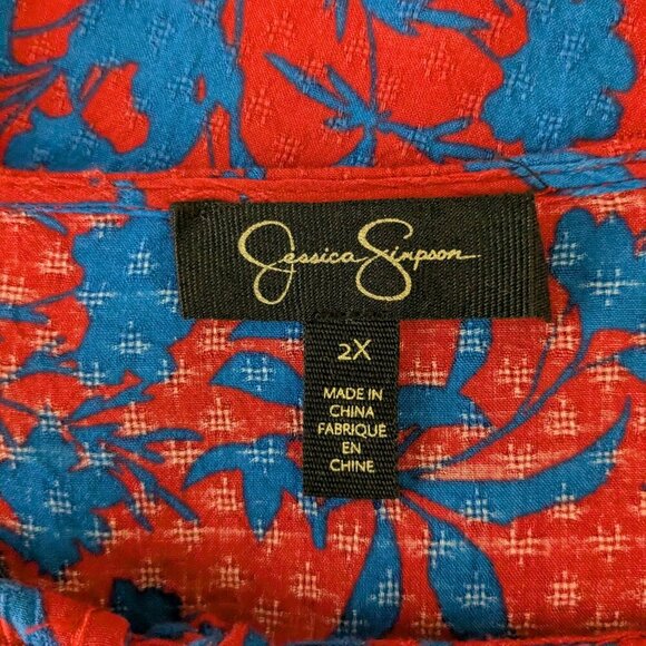 JESSICA SIMPSON Red & Blue Floral Long Sleeve Pullover Top; Size 2X - Picture 4 of 6